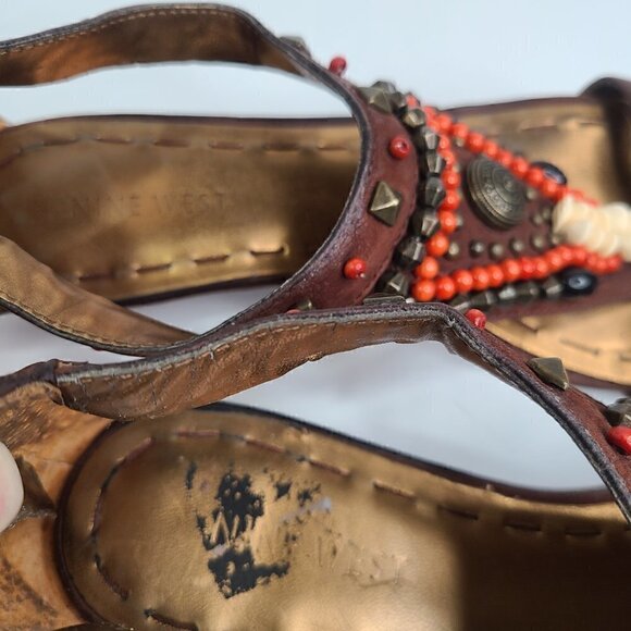 Nine West Brown Beaded Boho Sandals - Picture 7 of 8